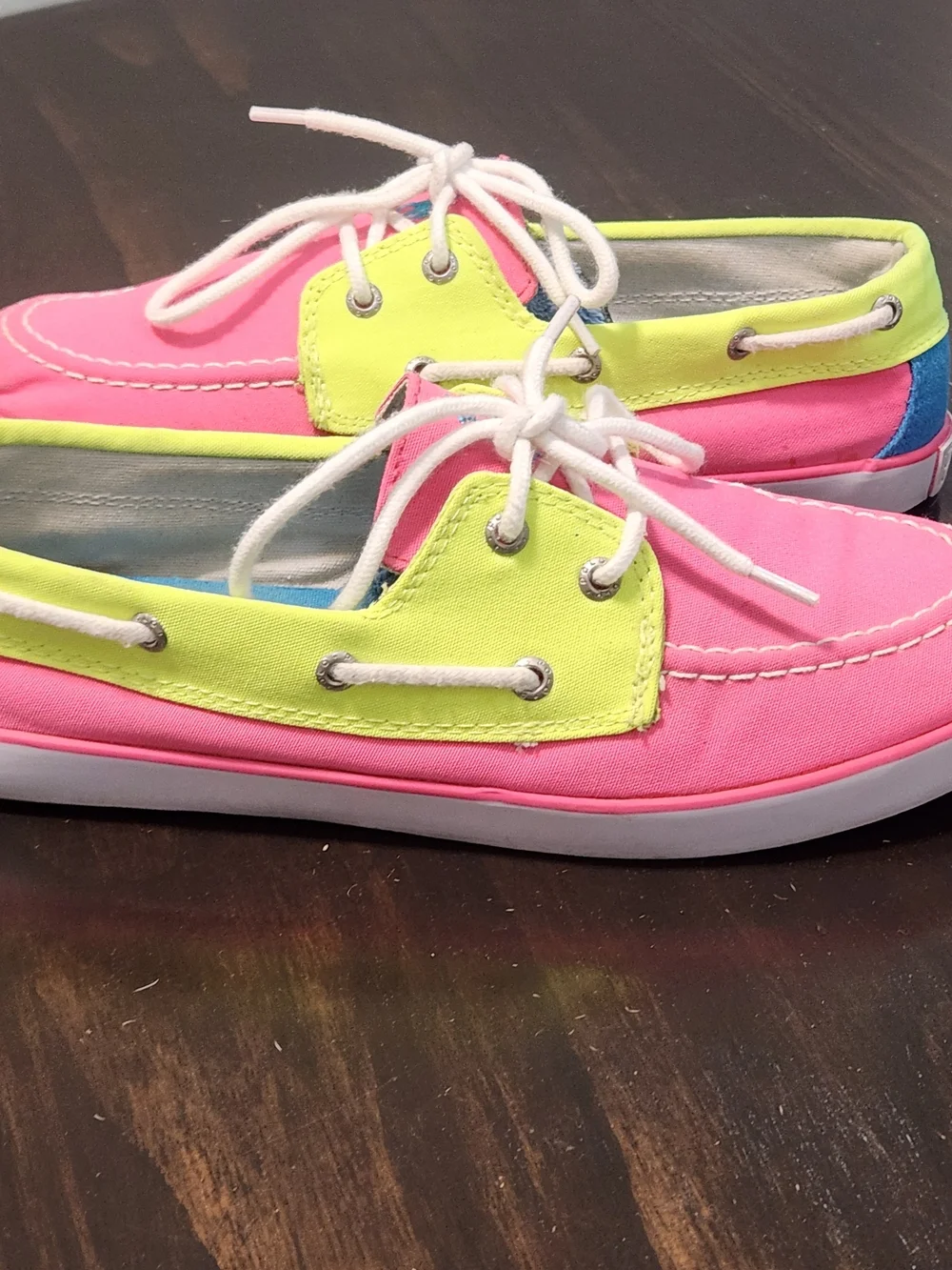 Polo Ralph Lauren Men Sander Canvas Deck Boat Shoes Neon Pink /Yellow US7/EU40